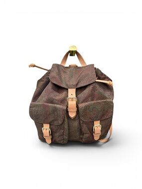 Etro Milano Vintage Paisley Backpack Leather Trim Boho Luxury Italy
